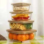 Square shape Glass Container with wooden Lid