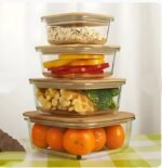 Square shape Glass Container with wooden Lid