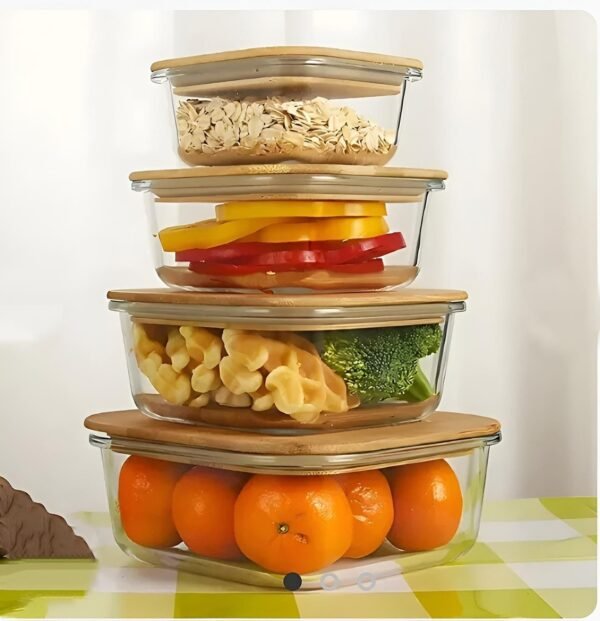 Square shape Glass Container with wooden Lid