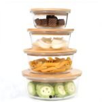 Round shape Glass Container with wooden Lid