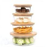 Round shape Glass Container with wooden Lid