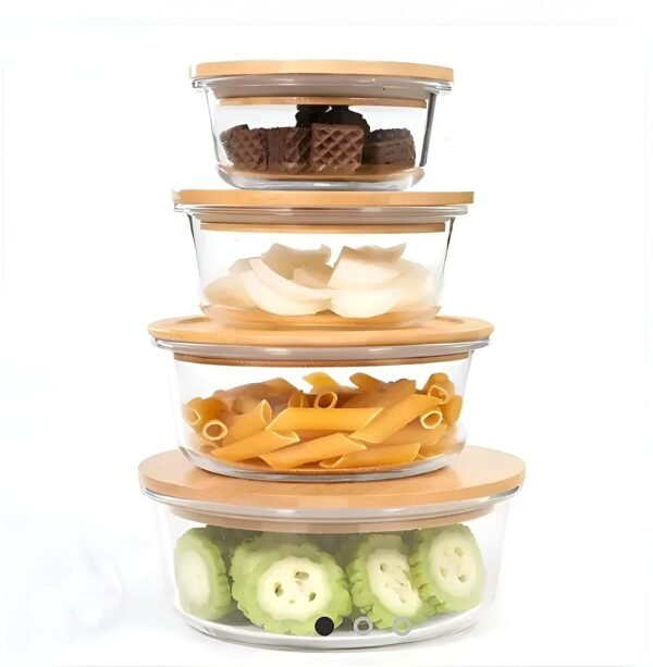 Round shape Glass Container with wooden Lid