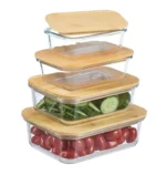 Glass Container set with wooden Lid