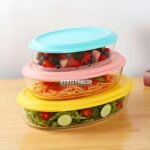 Oval shape Glass Container with Silicon Lid